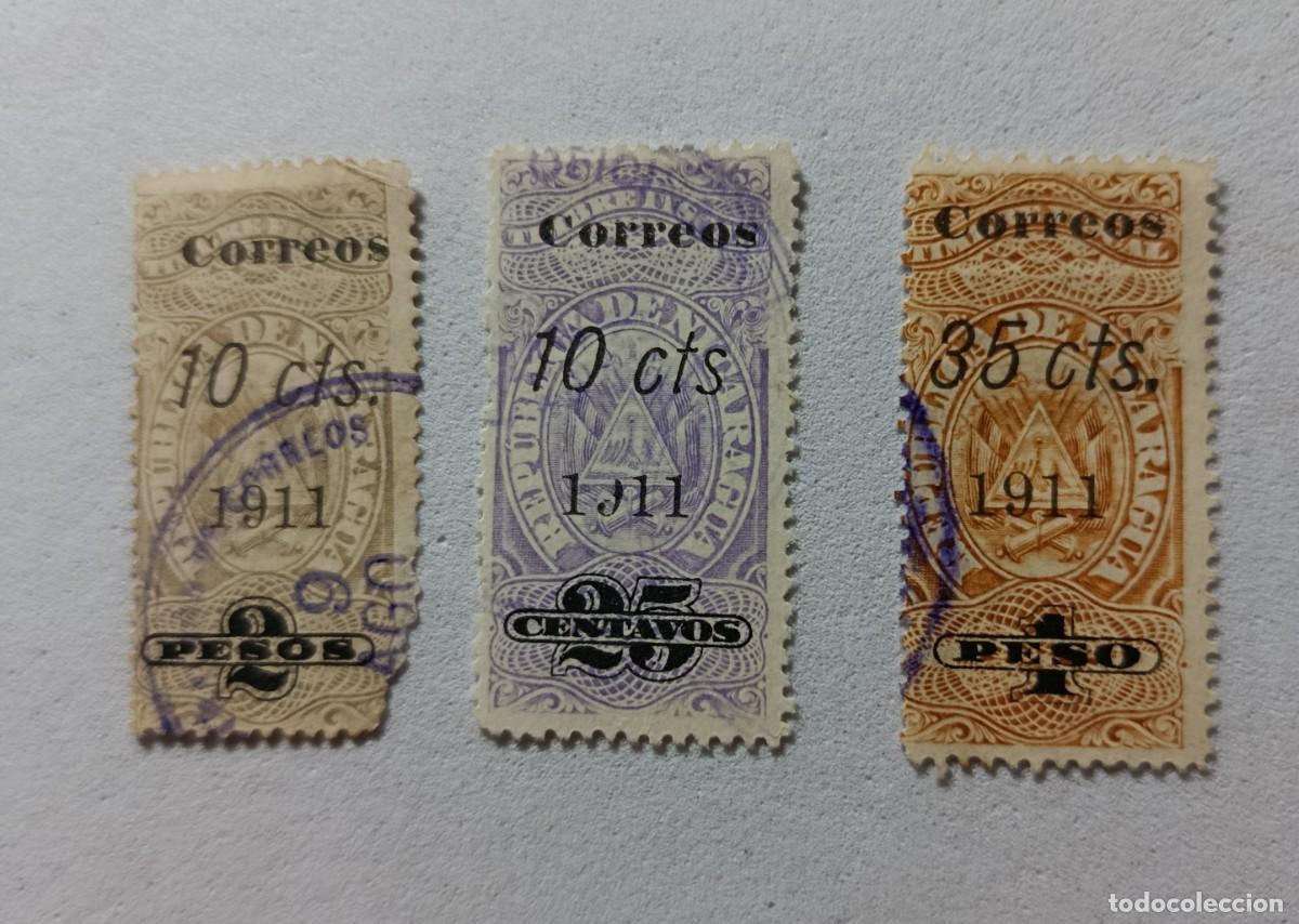 Sellos: Sellos Nicaragua 1911 Sellos fiscales sobrecargados en negro.