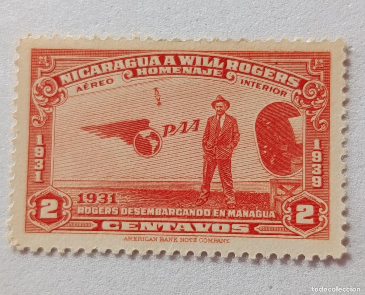 Sellos: Sellos Nicaragua 1939 Homenaje al humorista actor Will Rogers, 1.879 - 1.935. A&eacute;reo nacional.