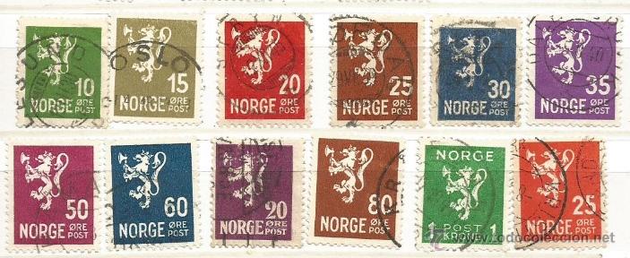 Sellos: Noruega 1923-1949- B&aacute;sicos: Le&oacute;n mitolog&iacute;a - Foto 1