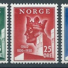 Sellos: 1950. NORUEGA/NORWAY. YVERT 317/19**MNH. 900 ANIV. FUNDACIÓN DE OSLO. REY HAROLD III. HISTORIA.