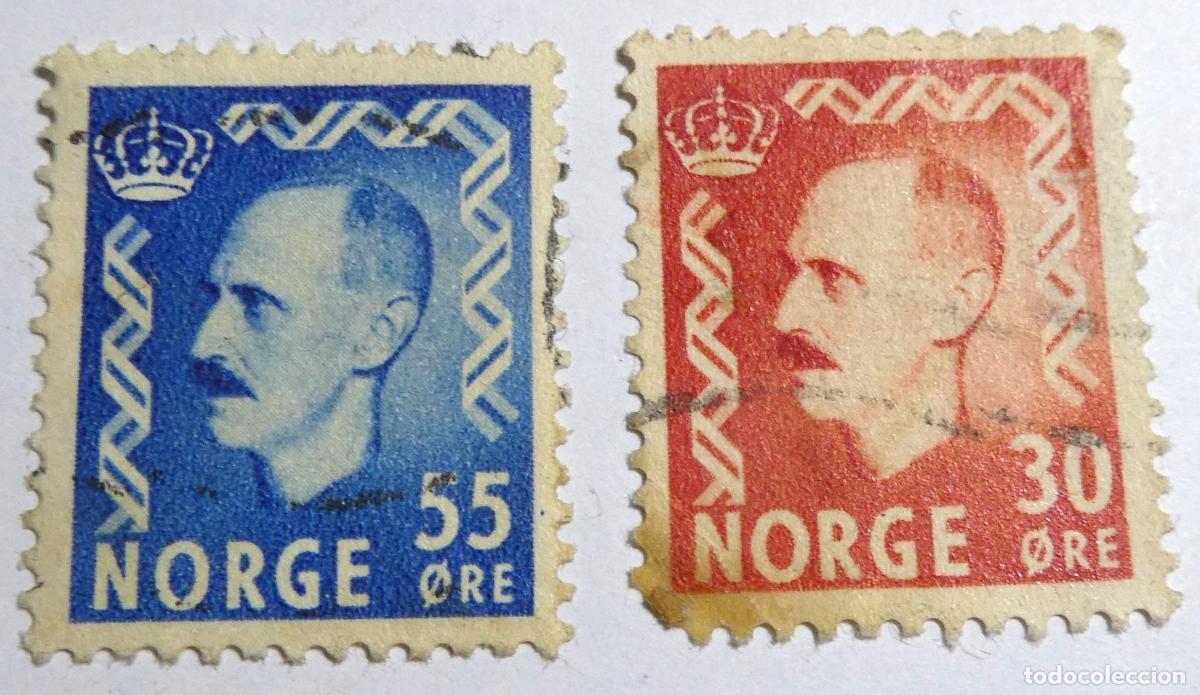 Sellos: 2 Sellos de Noruega REY HAAKON VII 30 y 55 Ore