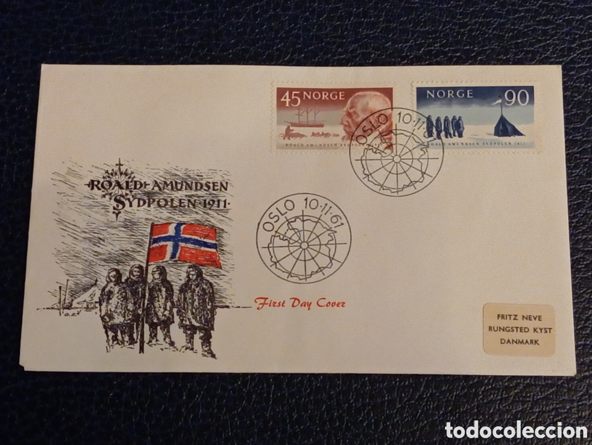 Sellos: FDC Noruega 1961 Exploraci&oacute;n Ant&aacute;rtica Amundsen - Matasellos Oslo