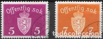 Sellos: NORUEGA-SELLOS A&Ntilde;OS 1937/1938-NATIONAL COAT OF ARMS-USADOS-DENTADO 13 x 13&frac12;