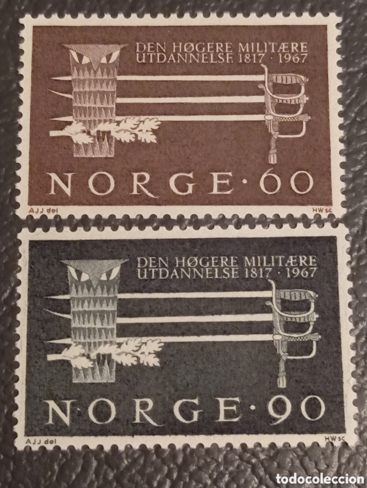 Sellos: Noruega 1967 - Educaci&oacute;n Militar Superior - Serie Completa MH (Mi 553-554 / Sc 502-503)