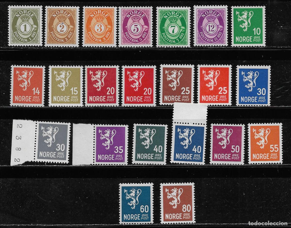 Sellos: NORUEGA 1940/49, SERIE COMPLETA 22 VALORES INCLUIDO 20 ORE II . LUJO. MNH