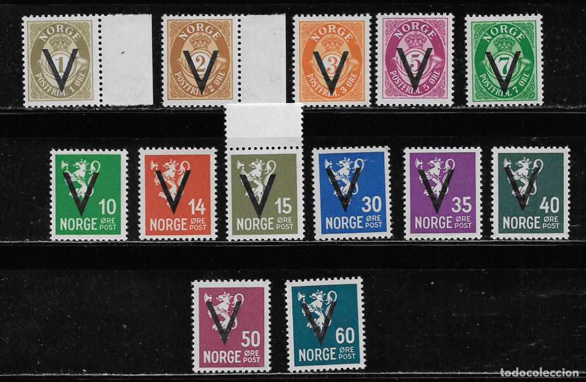 Sellos: NORUEGA 1941, IMPRESI&Oacute;N V VICTORIA CON CERTIFICADO DEL VALOR 50ore. MNH.