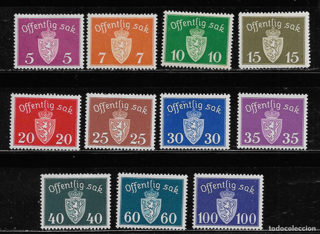 Sellos: NORUEGA 1937/38, SERIE SERVICIO OFICIAL T-29/39. MNH.