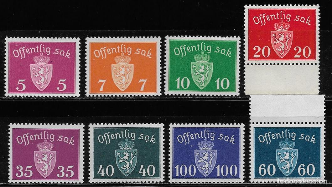 Sellos: NORUEGA 1939/42, SERIE SERVICIO OFICIAL T-40-47. MNH.