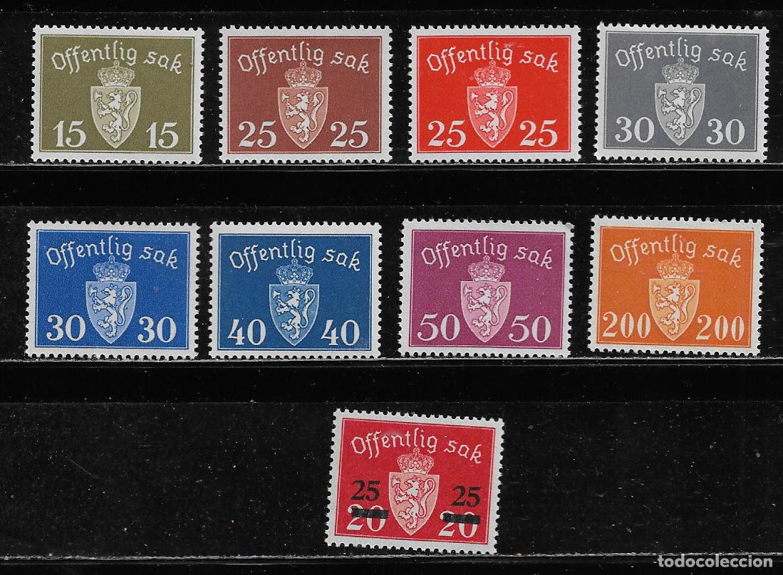 Sellos: NORUEGA 1945/47, SERIE SERVICIO OFICIAL T-59-67. MNH.