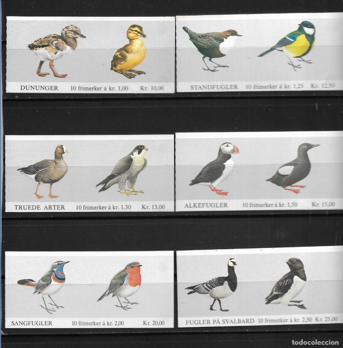 Sellos: NORUEGA, LOTE DE OS SEIS CARNET - FAUNA - P&Aacute;JAROS. MNH.