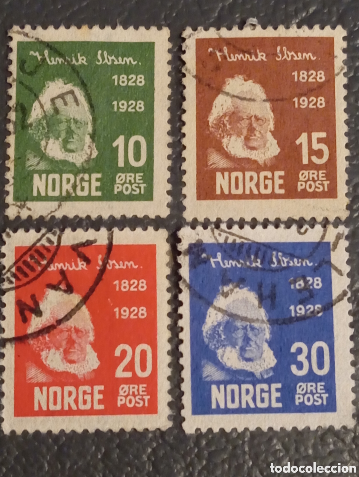 Sellos: Noruega 1928 - Serie Completa Henrik Ibsen - Usados (Michel 137-140 / Yvert 128-131)