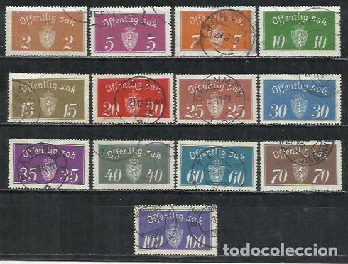 Sellos: 8055-SERIE COMPLETA 20,00&euro; NORGE NORUEGA 1933-1937 N&ordm; 9/21 SERVICIO OFICIAL.