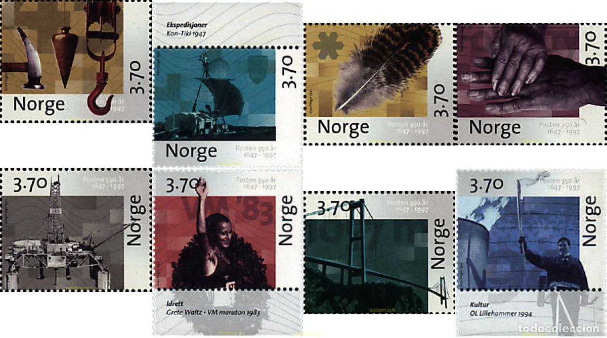 Sellos: 68471 MNH NORUEGA 1997 350 ANIVERSARIO DEL CORREO NORUEGO