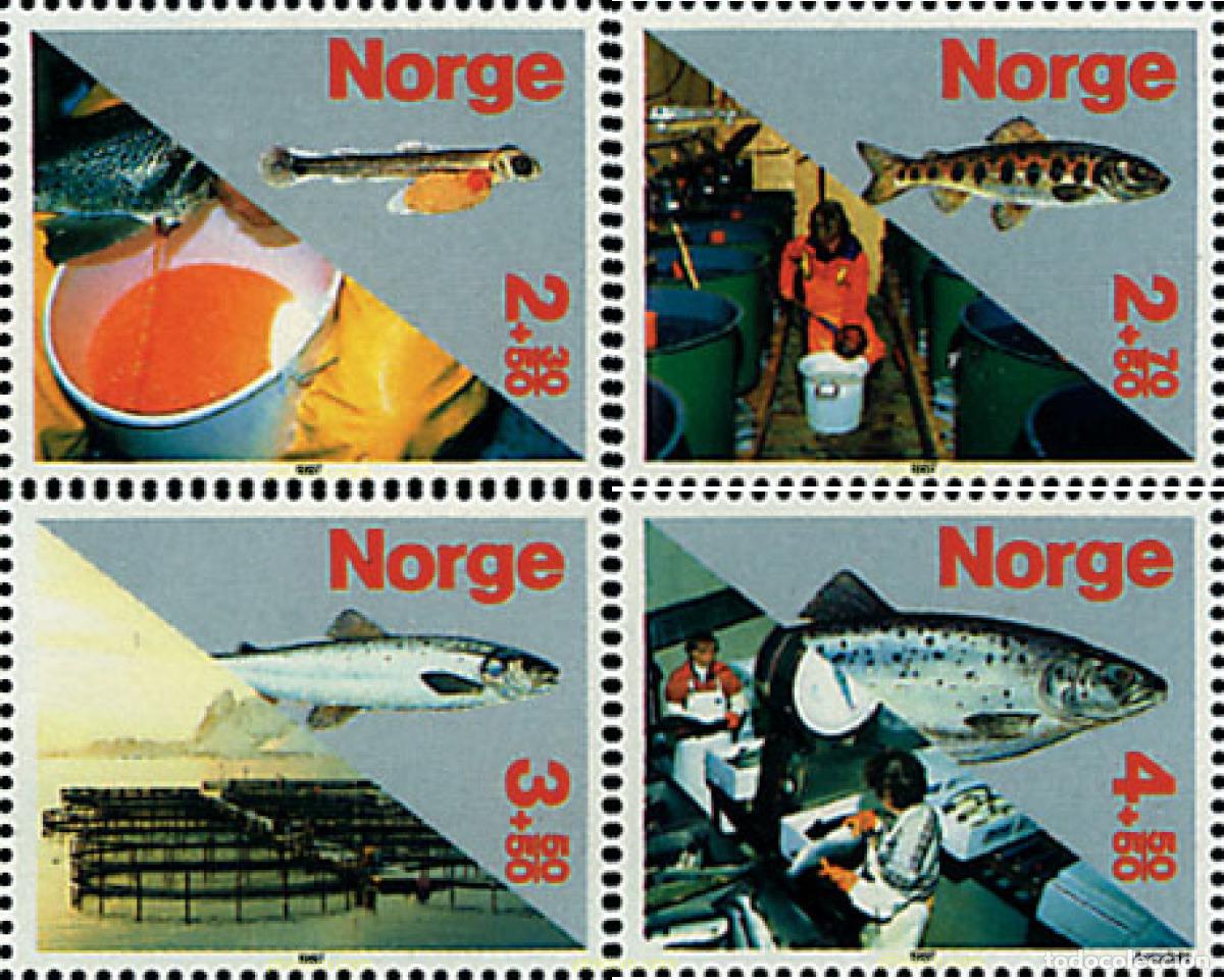 Sellos: 348437 MNH NORUEGA 1987 DIA DEL SELLO. LA PISCICULTURA
