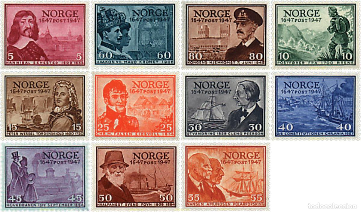 Sellos: 672962 HINGED NORUEGA 1947 3 CENTENARIO DEL ESTABLECIMIENTO DEL CORREO EN NORUEGA