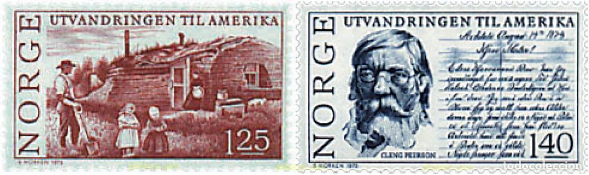 Sellos: 68374 MNH NORUEGA 1975 150 ANIVERSARIO DE LA EMIGRACION A AMERICA