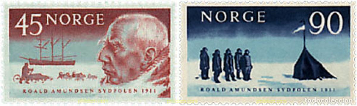 Sellos: 49816 MNH NORUEGA 1961 50 ANIVERSARIO DE LA EXPEDICION AL POLO NORTE DE ROALD AMUNDSEN