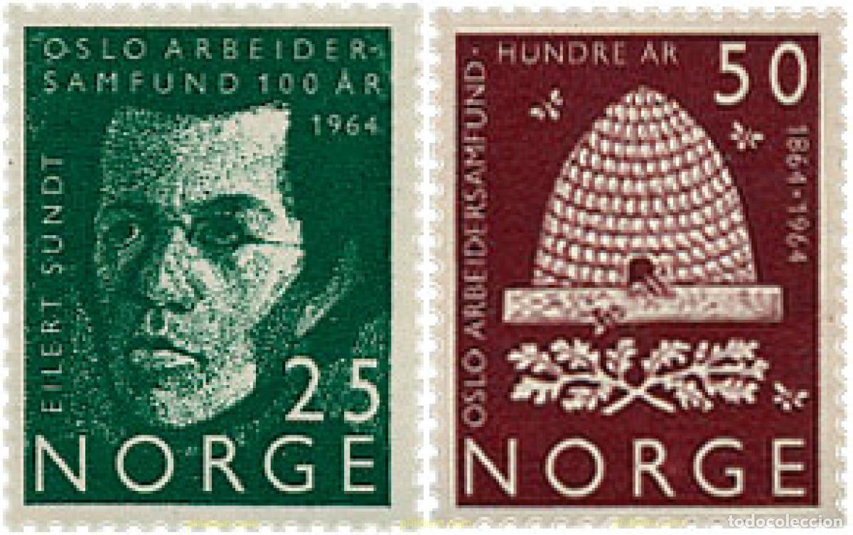 Sellos: 67956 MNH NORUEGA 1964 CENTENARIO DE LA ASOCIACION OBRERA DE OSLO