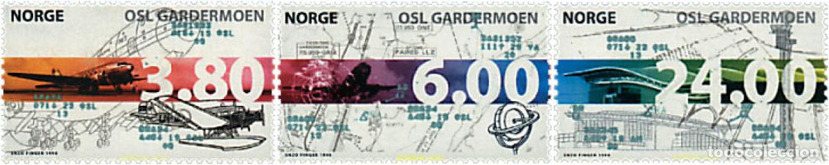 Sellos: 56754 MNH NORUEGA 1998 INAUGURACION DEL NUEVO AEROPUERTO DE OSLO EN GARDERMOEN