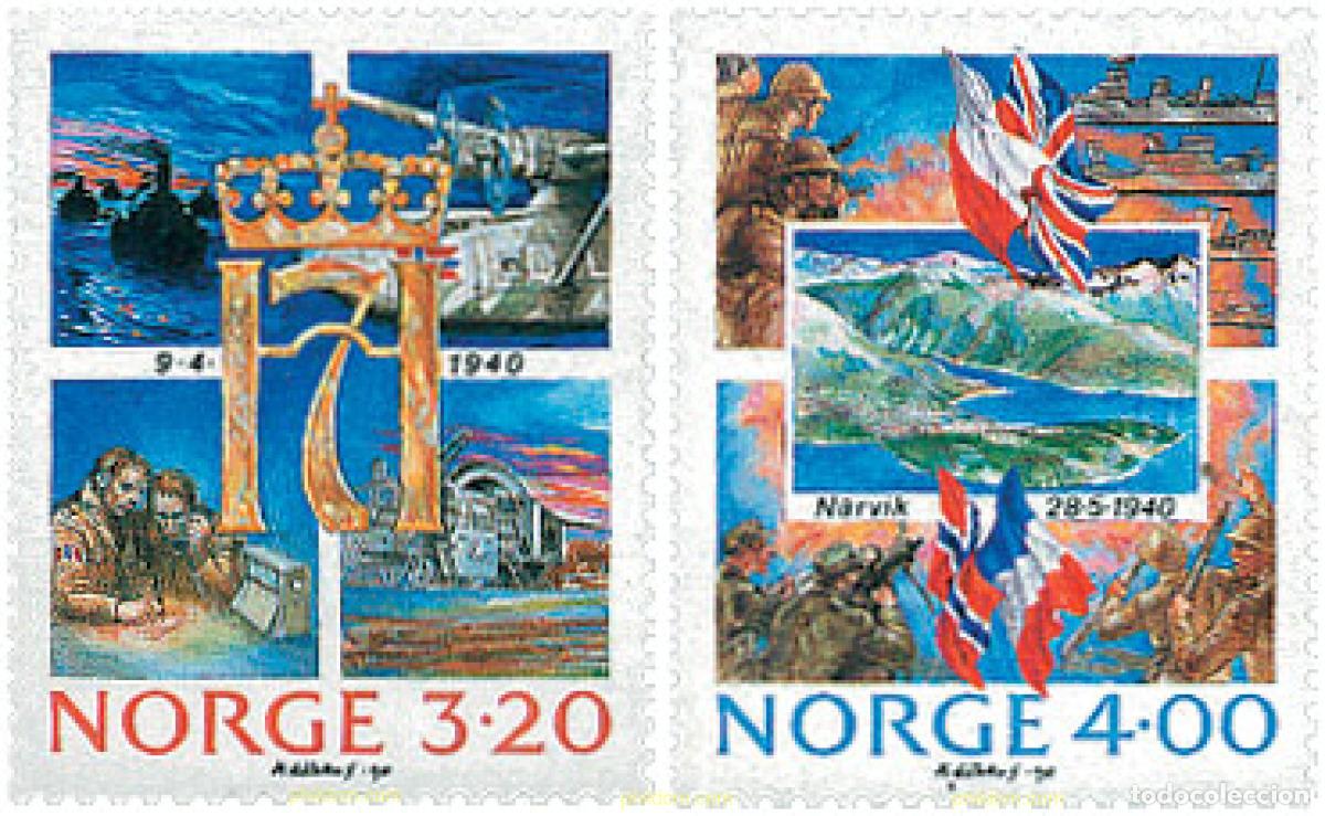 Sellos: 55488 MNH NORUEGA 1990 50 ANIVERSARIO DE LA OCUPACION NAZI DE NORUEGA