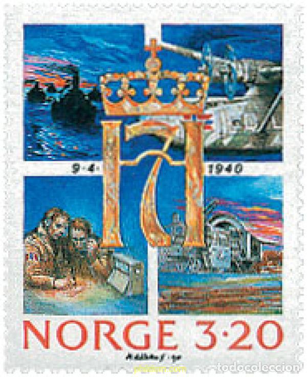 Sellos: 599757 MNH NORUEGA 1990 50 ANIVERSARIO DE LA OCUPACION NAZI DE NORUEGA