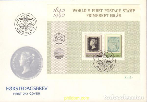 Sellos: 407325 MNH NORUEGA 1990 150 ANIVERSARIO DE LA CREACION DEL PRIMER SELLO