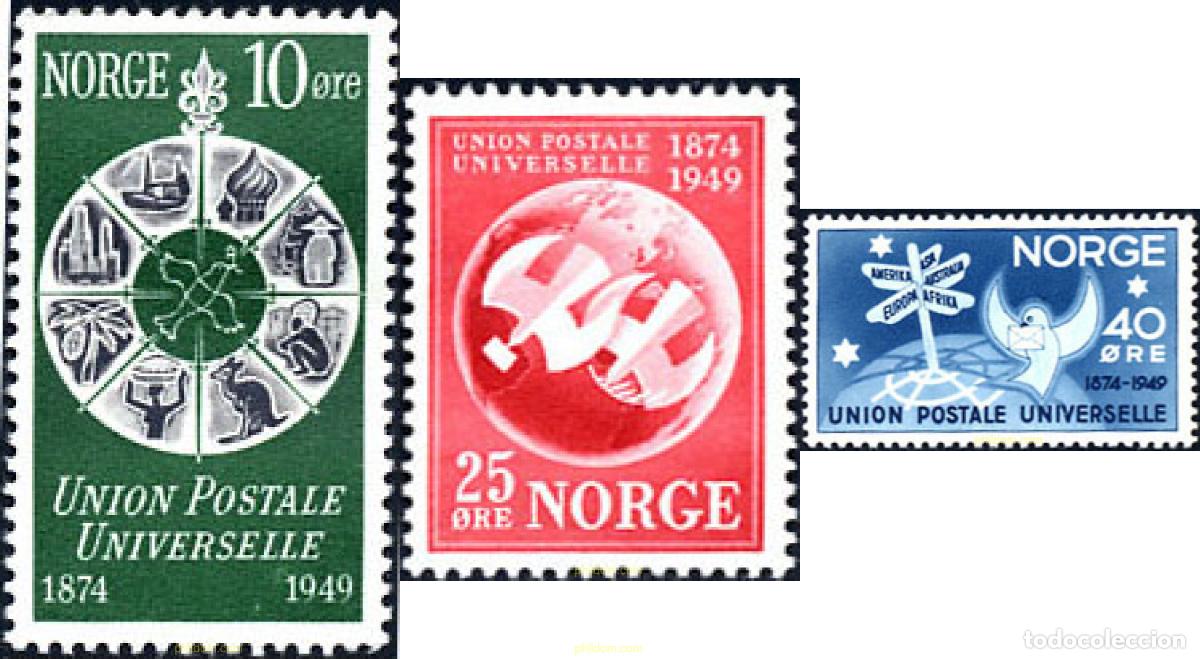 Sellos: 35510 MNH NORUEGA 1949 75 ANIVERSARIO DE LA UPU