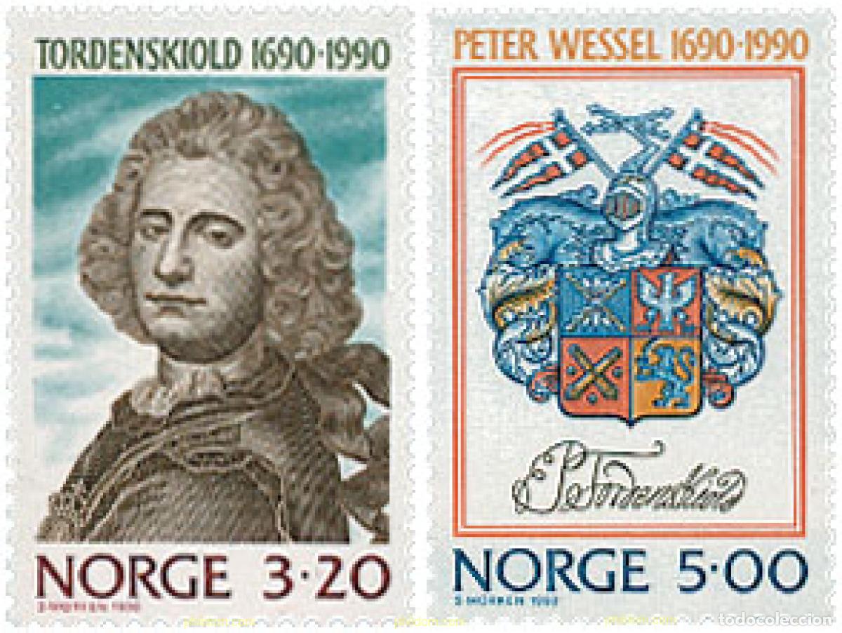 Sellos: 101686 MNH NORUEGA 1990 3 CENTENARIO DEL NACIMIENTO DE PETER W. TORDENSKIOLD