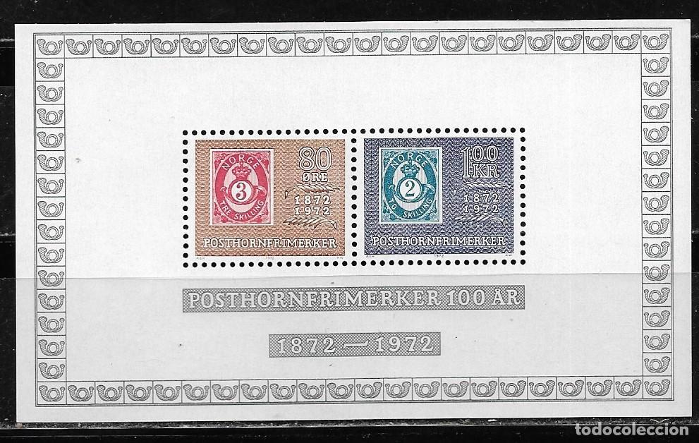 Sellos: NORUEGA 1972, HOJA BLOQUE Ivert 2 - CENTENARIO DEL SELLO. MNH.