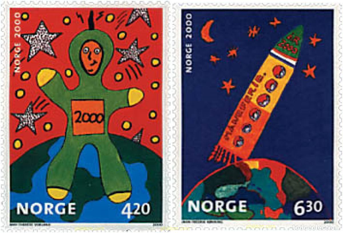 Sellos: 56215 MNH NORUEGA 2000 DIBUJO INFANTIL SOBRE EL FUTURO