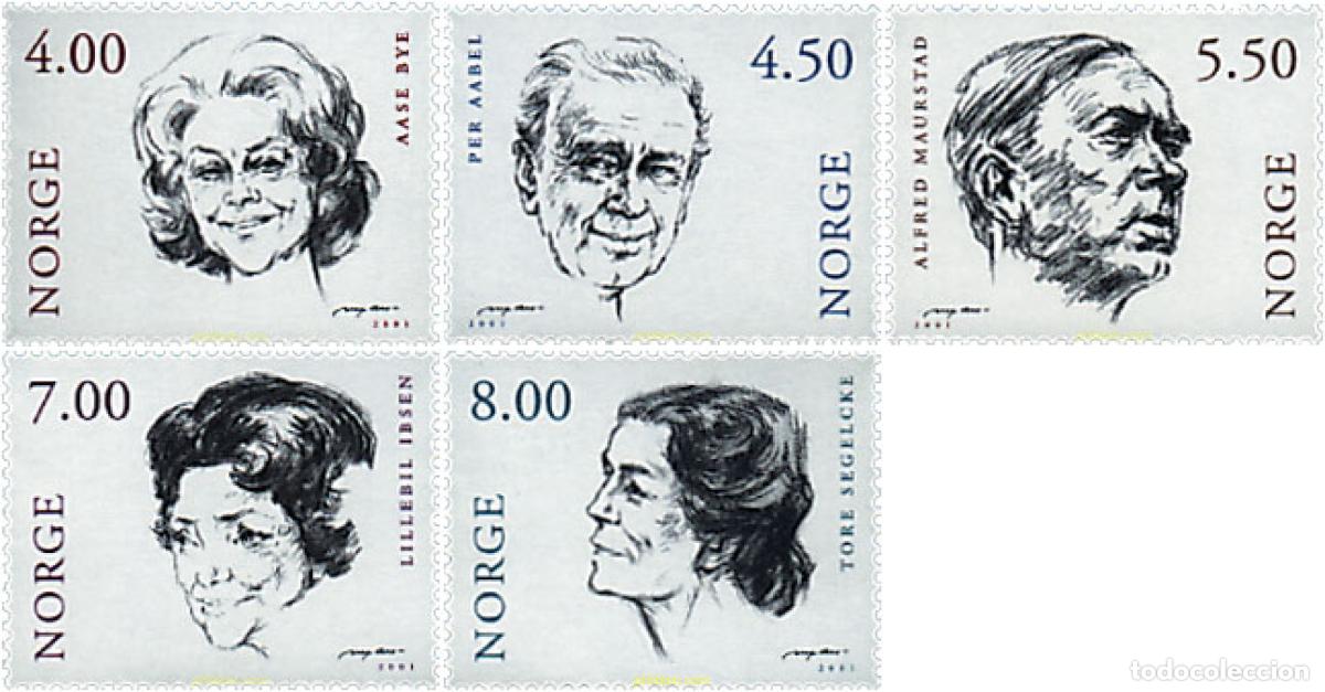 Sellos: 69292 MNH NORUEGA 2001 ACTORES Y ACTRICES NORUEGOS