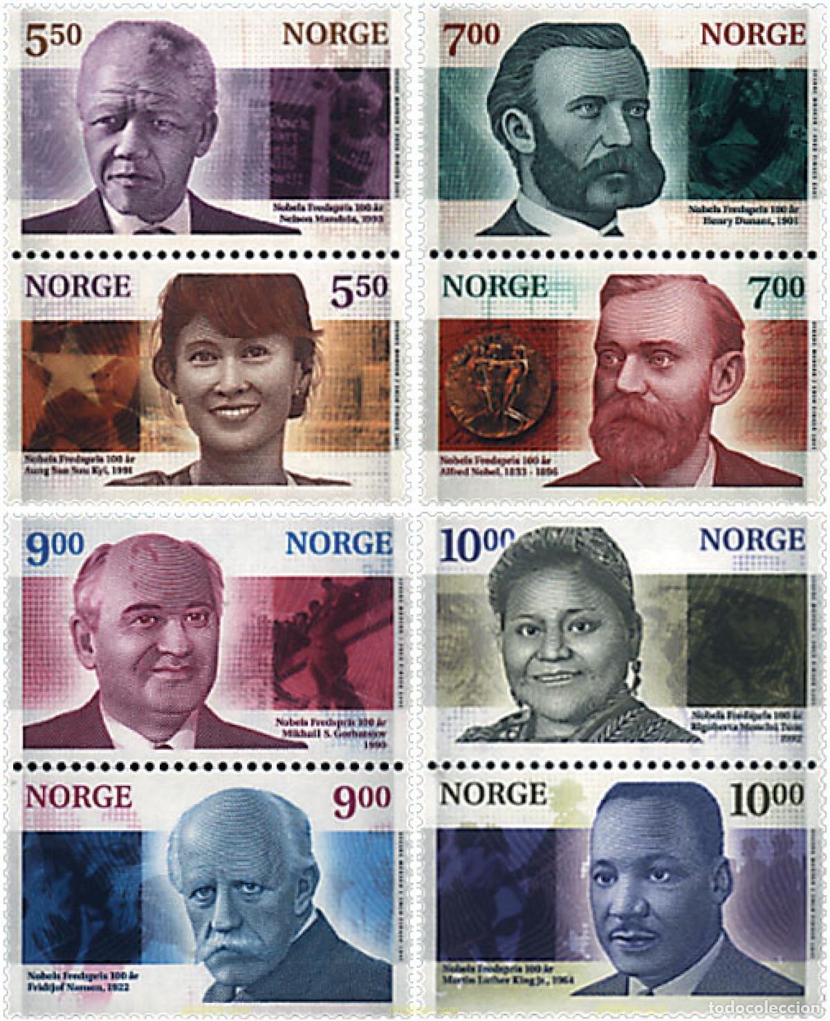 Selos: 4657 MNH NORUEGA 2001 CENTENARIO DE LOS PREMIOS NOBEL