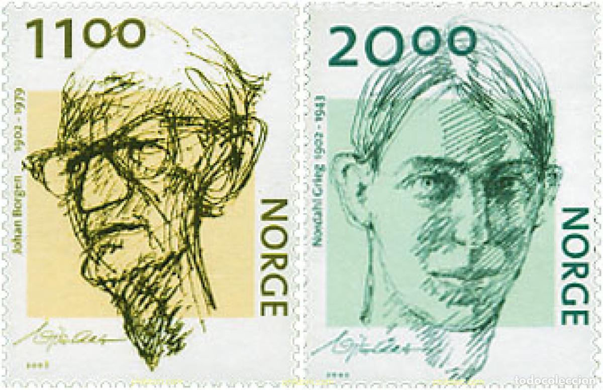 Sellos: 99166 MNH NORUEGA 2002 CENTENARIO DEL NACIMIENTO DE JOHANN BORGEN Y NORDAHL GRIEG