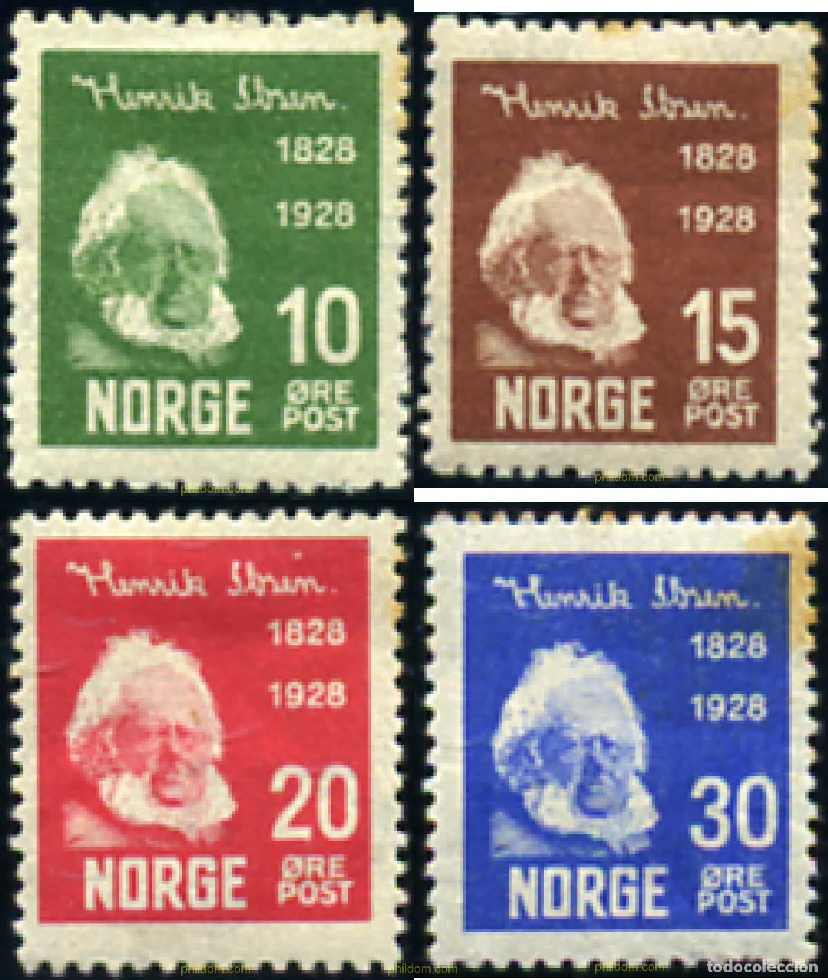 Sellos: 101837 HINGED NORUEGA 1928 CENTENARIO DEL NACIMIENTO DE HENRIK IBSEN