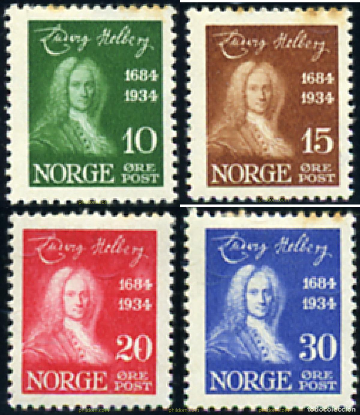 Sellos: 101852 HINGED NORUEGA 1934 250 ANIVERSARIO DEL NACIMIENTO DE LUDWING HOLBERG