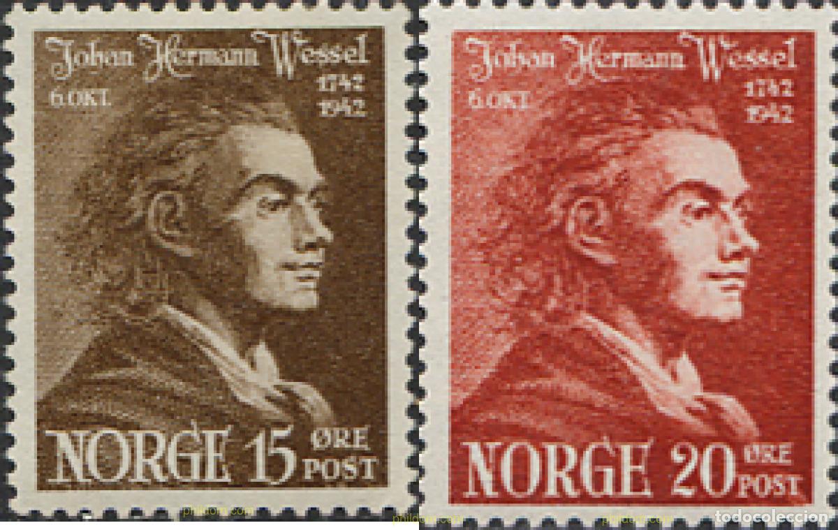 Sellos: 101894 MNH NORUEGA 1942 BICENTENARIO DEL NACIMIENTO DE JOHAN HERMAN WESSEL