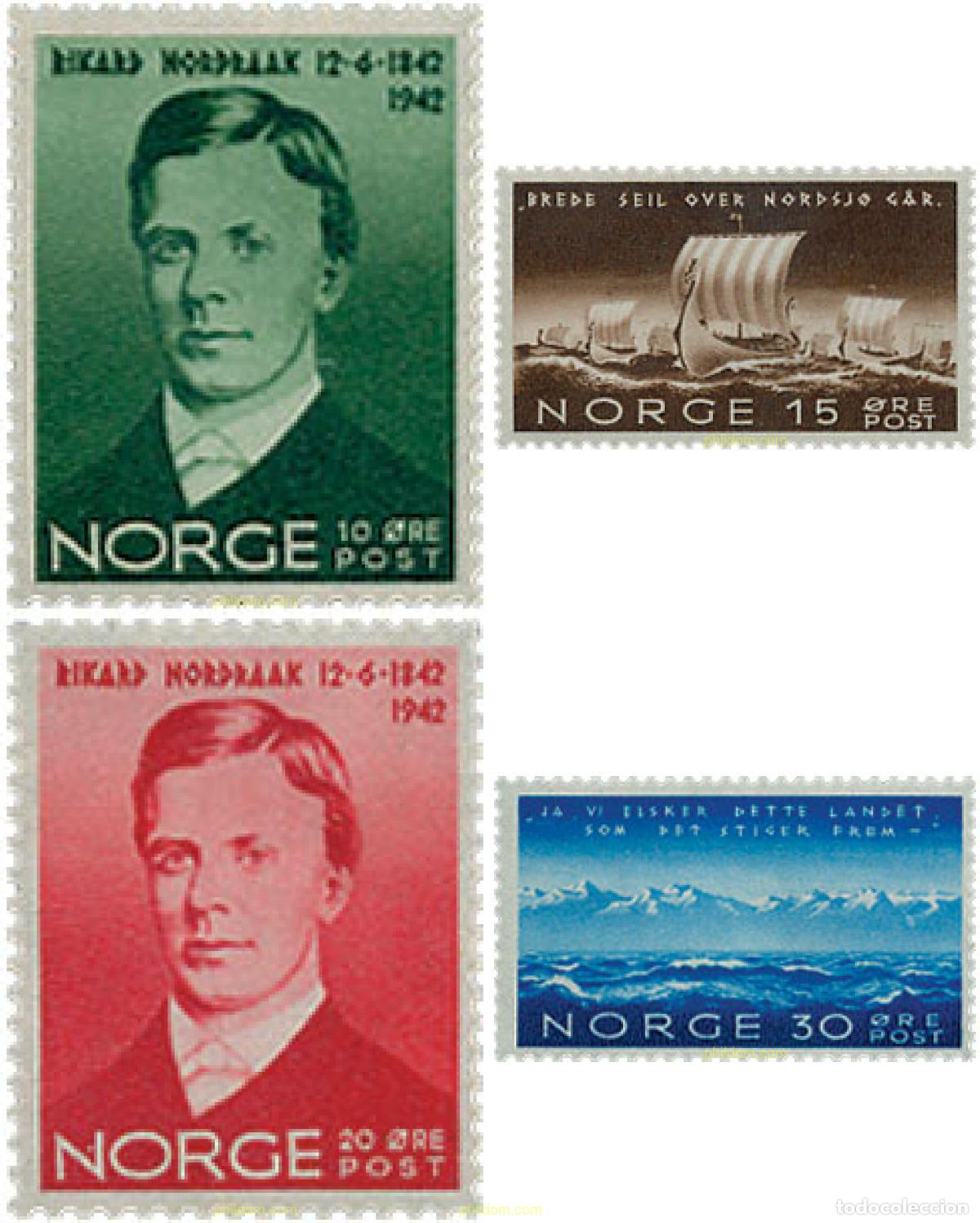 Sellos: 101892 MNH NORUEGA 1942 CENTENARIO DEL NACIMIENTO DE RIKARD NORDRAAK