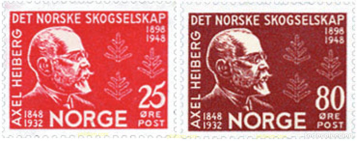 Sellos: 101914 MNH NORUEGA 1948 50 ANIVERSARIO DE LA SOCIEDAD FORESTAL DE NORUEGA