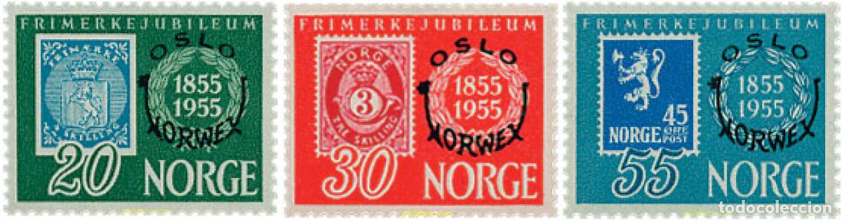 Sellos: 348227 HINGED NORUEGA 1955 NORWEX 1955. EXPOSICION FILATELICA DEL CENTENARIO DEL SELLO