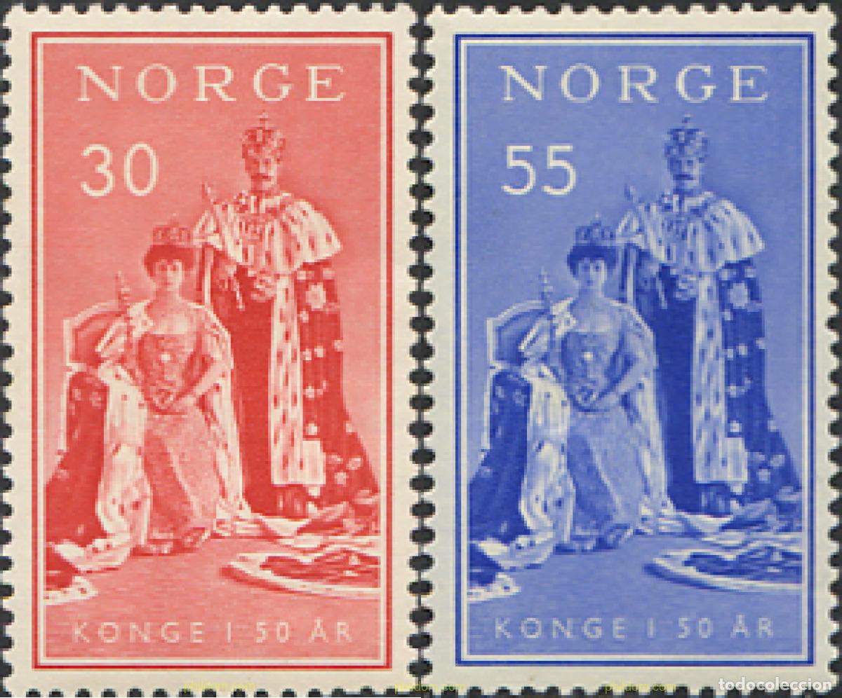 Sellos: 672759 HINGED NORUEGA 1955 50 ANIVERSARIO DEL REINADO DE HAAKON VII