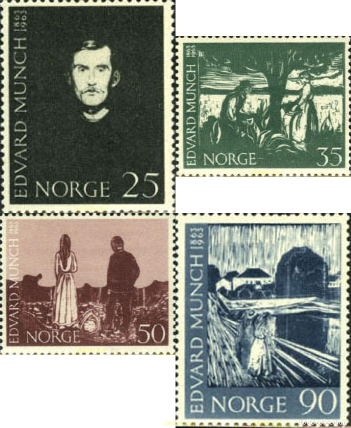 Briefmarken: 102030 MNH NORUEGA 1963 CENTENARIO DEL PINTOR EDWARD MUNCH