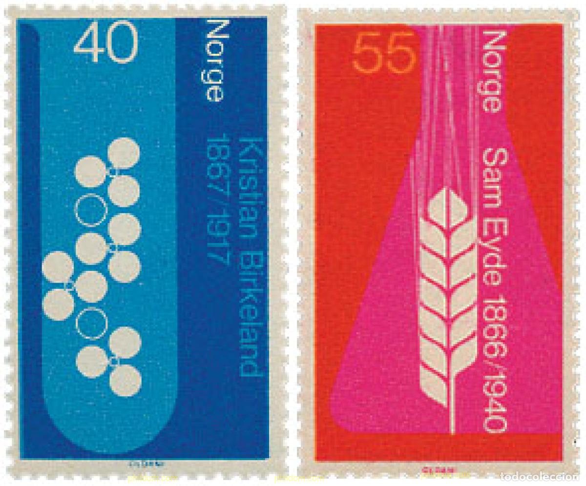Briefmarken: 102057 MNH NORUEGA 1966 CENTENARIO DEL NACIMIENTO DE SAMUEL EYDE Y KRISTIAN BIRKELAND