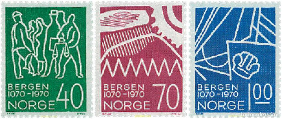 Sellos: 102093 MNH NORUEGA 1970 900 ANIVERSARIO DE LA CIUDAD DE BERGEN