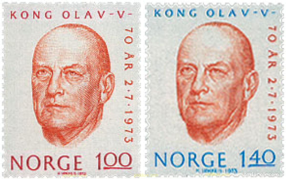 Timbres: 102124 MNH NORUEGA 1973 70 ANIVERSARIO DEL REY OLAV V