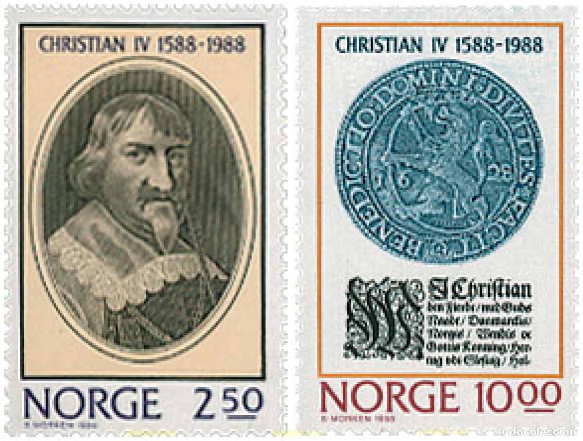 Sellos: 102276 MNH NORUEGA 1988 4 CENTENARIO DEL SUCESION AL TRONO DE CHRISTIAN IV