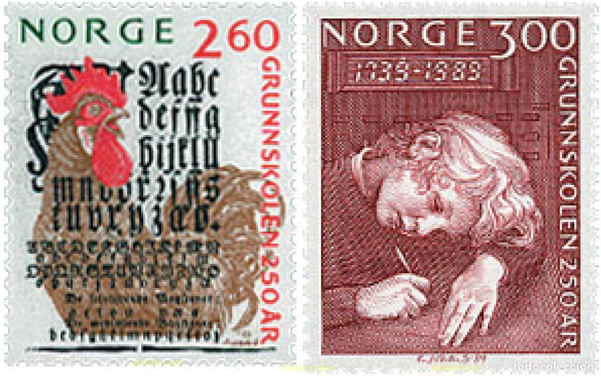 Sellos: 102285 MNH NORUEGA 1989 250 ANIVERSARIO DE LA ESCUELA PRIMARIA EN NORUEGA