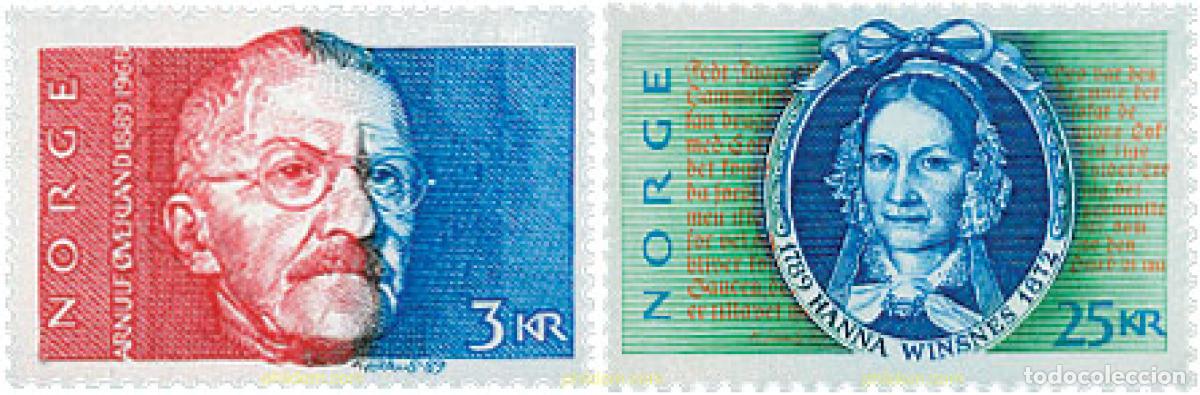 Stamps: 102286 MNH NORUEGA 1989 ANIVERSARIOS DE NACIMIENTOS DE PERSONAJES CELEBRES NORUEGOS