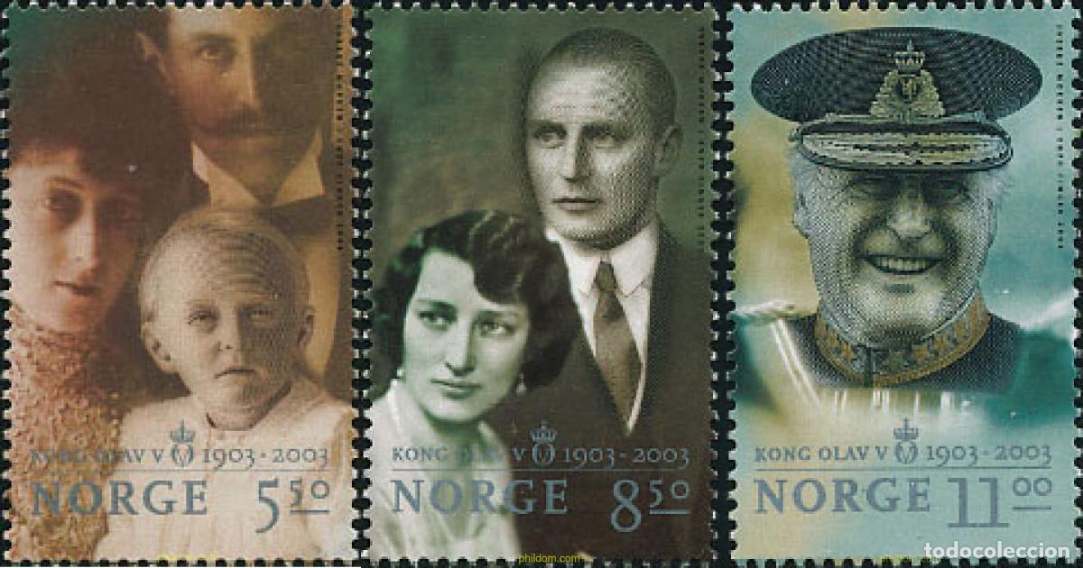 Sellos: 125938 MNH NORUEGA 2003 CENTENARIO DEL NACIMIENTO DEL REY OLAV V