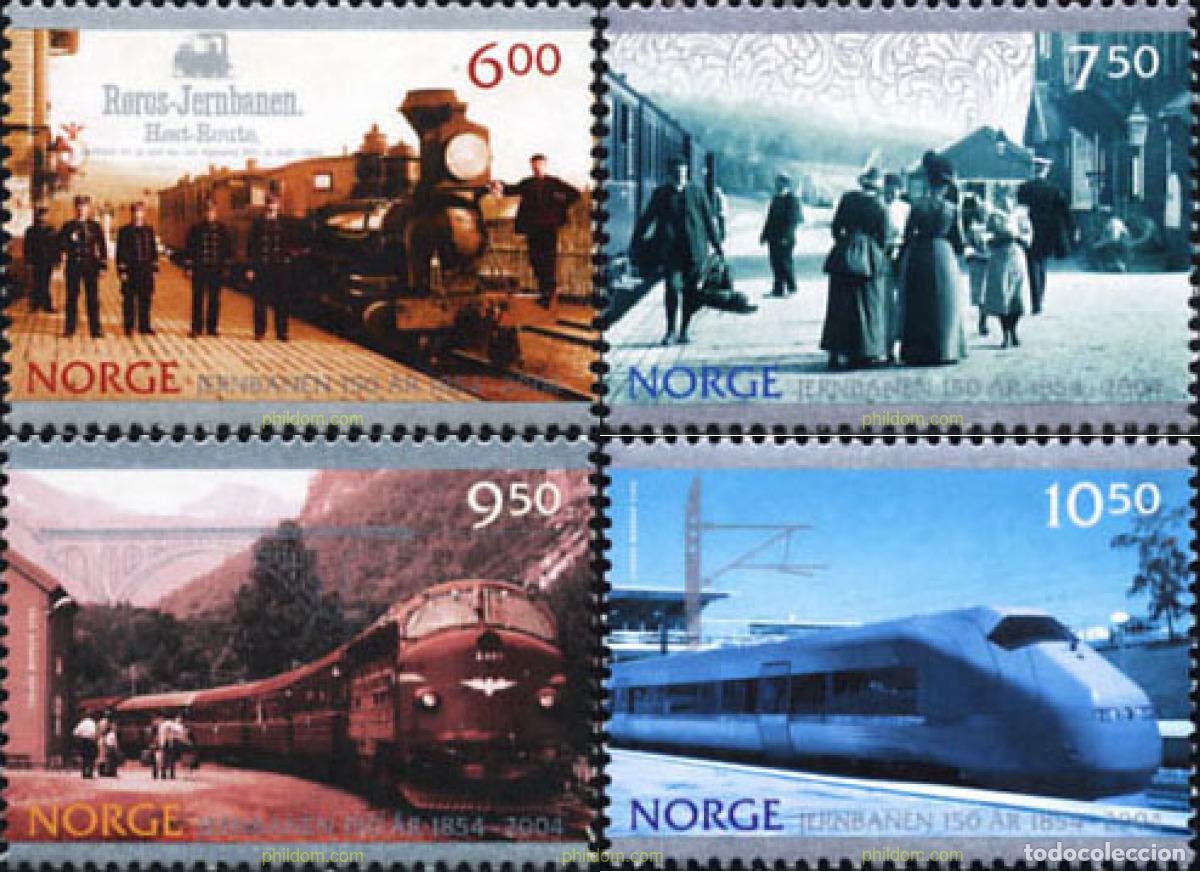 Sellos: 153388 MNH NORUEGA 2004 150 ANIVERSARIO DEL FERROCARRIL