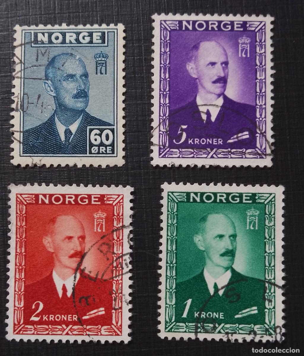 Sellos: LOTE 4 SELLOS, REY HAAKON VII - A&Ntilde;O 1952